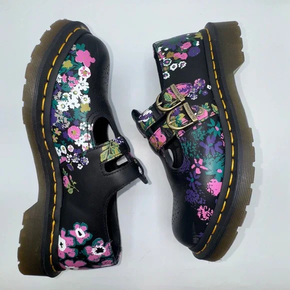 Dr Martens 8065 Vintage Floral Leather Mary Jane Shoes Women's 9 Double Buckle - Picture 10 of 15